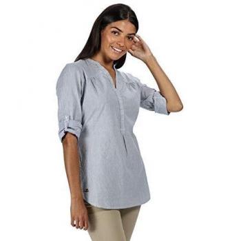 Chemisier allongé Regatta MAELIE Manches Longues 100% Coton Organique col en V Femme Ticking Stripe 2XL