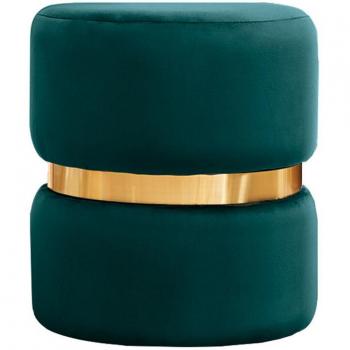 Miliboo Pouf rotondo in velluto blu petrolio con metallo dorato D40 cm Joy