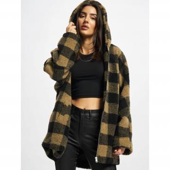 Urban Classics Ladies Hooded Oversized Check Sherpa Jacket Übergangsjacke braun