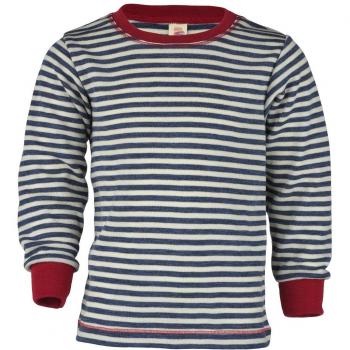 Woll-Langarmshirt BASIC KIDS gestreift in graublau melange