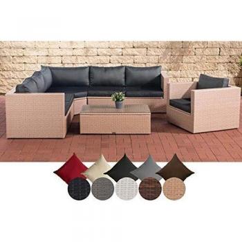 CLP Polyrattan Lounge-Tischgruppe Tibera – Stauraum, Sand & Anthrazit