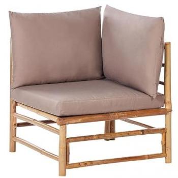 Modular Sillón Esquinero Cerreto: Madera de Bambú y Cojines Neutros