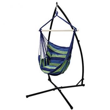 Hängesessel mit Gestell und Kissen blau/grün aus Baumwolle, belastbar bis 120 kg