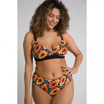 Slip bikini comodo con stampa papaya, nero, taglia 66, Ulla Popken