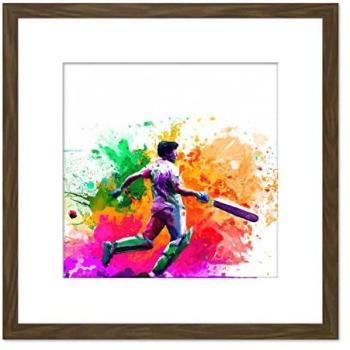 Vibrant Cricket Star Poster – 8x8” Brown Frame