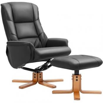 Elegant Wood‑Back Recliner in Black