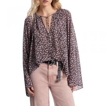 Michael Kors Women’s Black Floral V‑Neck Shirt – Medium
