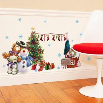 Vinilo Navideño de Muñeco y Árbol