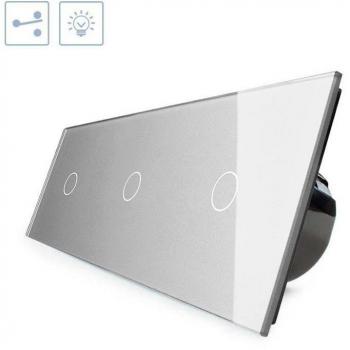 Conmutador LIVOLO 3 módulos táctil gris