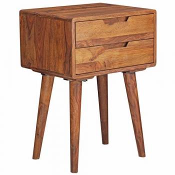 FineBuy Sheesham Nachttisch mit 2 Schubladen, Massivholz, 47x66x36 cm, braun