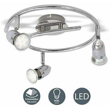 Lampadario moderno in metallo cromato con faretti led orientabili, include lampadine GU10 3W 250Lm, luce calda 3000K