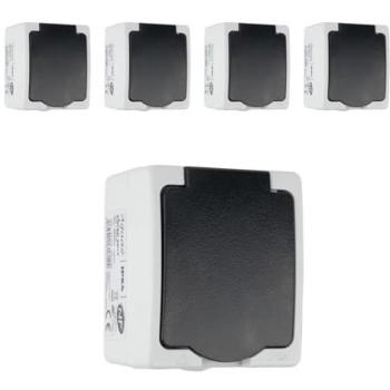 Groupe de 5 prises en extérieur – Zenitech 16 A 2P+T IP54, couleur gris, sécurité enfant