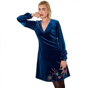 Elegant Teal Velvet Sequined Dress – Women's Size 14