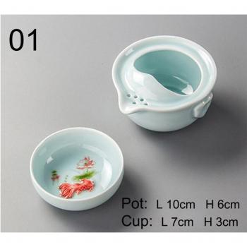 Karpfen‑Kung‑Fu Gaiwan Set – Elegantes Celadon-Design, 1 Teekanne, 1 Tasse