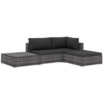 VidaXL Outdoor Living Set: Gray Polished 4‑Piece Furniture + Cushions