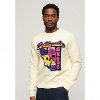 Sudadera Superdry con estampado de viaje neón, talla para hombre, color blanco roto