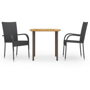 VidaXL 3 Piece Patio Dining Set Poly Rattan Black