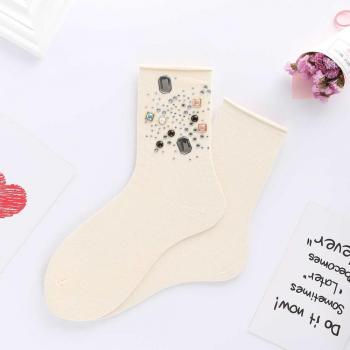 Harajuku Style Rhinestone Tube Socks