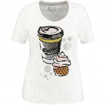 SAMOON Women's Short Sleeve T-Shirt mit Rundhals, Offwhite Frontprint, Größe 50