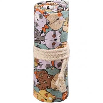 Dessin animé chat 48 trous toile rouleau stylo rideau crayon sac étui maquillage 19QA