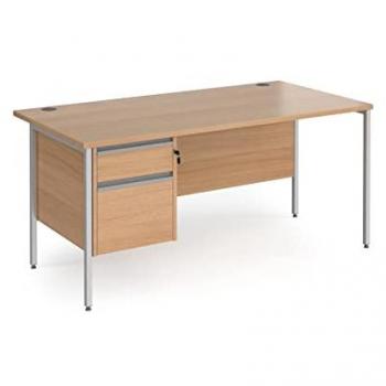 Office Desk Rectangular 1600 mm with Pedestal, Beech Top, Silver Frame – 800 mm Depth (Contract 25 CH16S2‑S‑B)