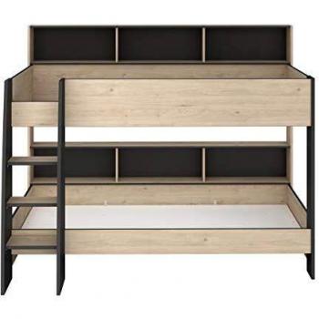 PARISOT Junior Lits superposés – Décor Chêne Jackson Gris Ombre, Sommiers inclus – 2 x 90 x 200 cm