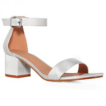 Emani Strappy Mid High Block Heels in Moon Silver Silk