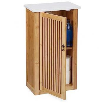 Mueble de Baño Suspendido, Armario de Pared con Estantes, 60 x 34,5 x 21 cm, Bambú y MDF, Natural y Blanco