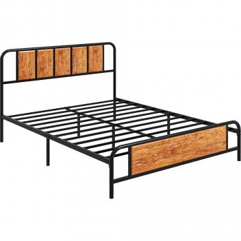HOMCOM Contemporary Metal Bed Frame with Diamond-Patterned Headboard and Footboard in Silver