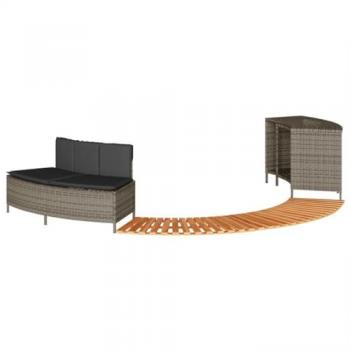 Grey Poly Rattan Hot Tub Surround with Acacia Wood