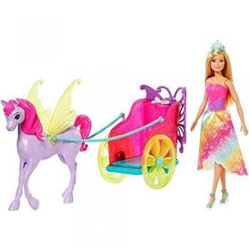 Barbie GJK53 – Traumhafte Prinzessin Puppe, Fantasie-Pferd & Kutschenset (ab 3 J.)