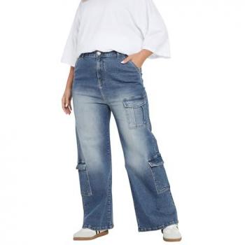 Cargo Jeans Courbe Sablé Yours 36 Bleu