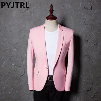 PYJTRL Men's Single Button Pink Suit Jacket