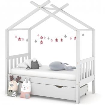 White Solid Pine Kids Bed with Drawer 70x140 cm