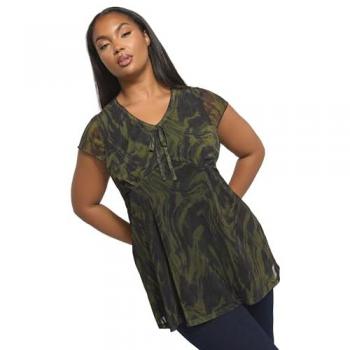 Dark Green Women's Swirl Mesh Top, Size 22‑24