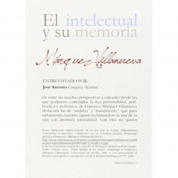 Márquez villanueva: Entrevistado por josé antonio gonzález alcantud (Tapa blanda).