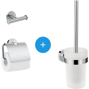 Hansgrohe Logis Pack Salle de Bains : Brosse WC, Patère, Porte-Papier, Chrome