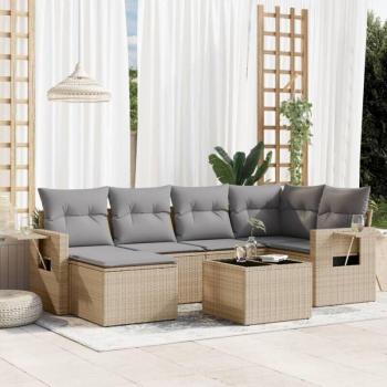 Salon Extérieur 7 Pcs Beige Résine Tressée avec Coussins