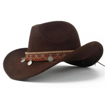 Elegant Women's Cowboy Hat, Roll-up Brim, Size 56-58