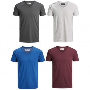 JJEBASAL Herren V‑Neck T-Shirt – 4er Set, Regular Fit, M, Asphalt, Cloud Dancer, Classic Blue, Zinfandel