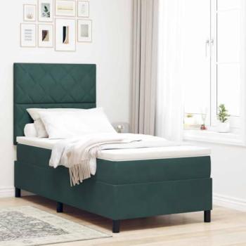 Lit Box Spring Vidaxl Matelas LED Vert Foncé 100x200 cm Velours