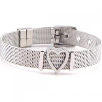 Stainless Steel Heart Charm Mesh Bracelet Set