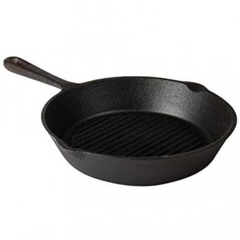 Vogue 26cm Cast Iron Ribbed Frying Pan