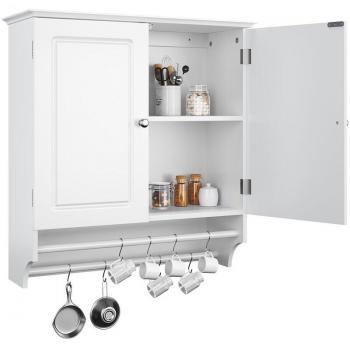 Yaheetech : Meuble Suspendu de Salle de Bain – Porte-Serviettes, 2 Portes, Bois Blanc