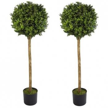 Pair of 4ft Artificial Boxwood Buxus Ball Topiary Trees