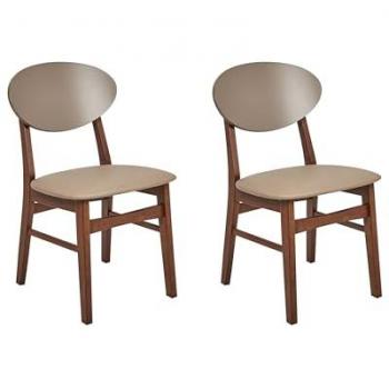 Set di 2 Sedie da Pranzo Design Scandinavo in Ecopelle Marrone con Struttura in Legno Scuro Amery