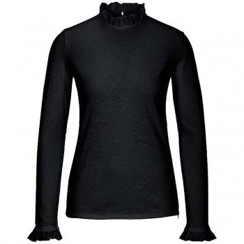 Rich & Royal Langarmshirt 2409 O Slub F LS mit Rüschenkante an Ausschnitt und Ärmelsaum