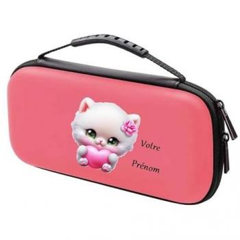 Écharpe de protection Switch Lite rose corail avec motif chat, cœur et option custom