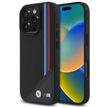 Fundas BMW iPhone 16 Pro con diseño de rayas tricolores y protección Magsafe