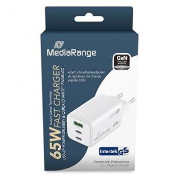 MediaRange 65W Eurostecker Schnellladeadapter, 2x USB-C, 1x USB-A, weiß